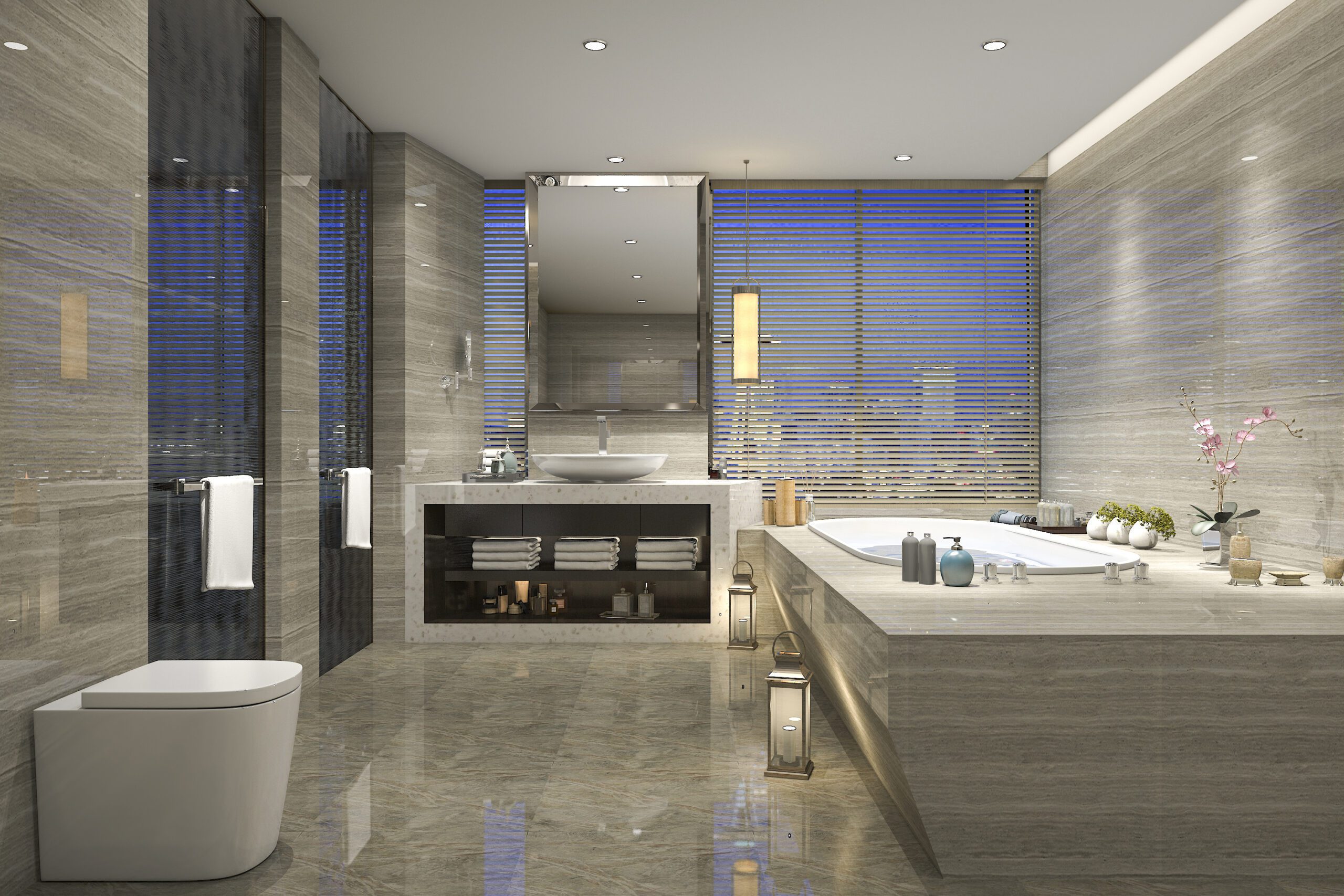3d,Rendering,Modern,Classic,Bathroom,With,Luxury,Tile,Decor,With